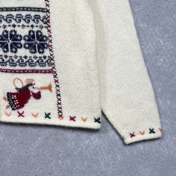 Vintage Woolrich Christmas Sweater Size Large Ivory Holiday Cardigan Wool Mohair - Picture 5 of 11